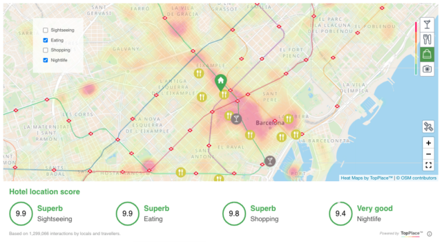 TopPlace Map for Travel with scores