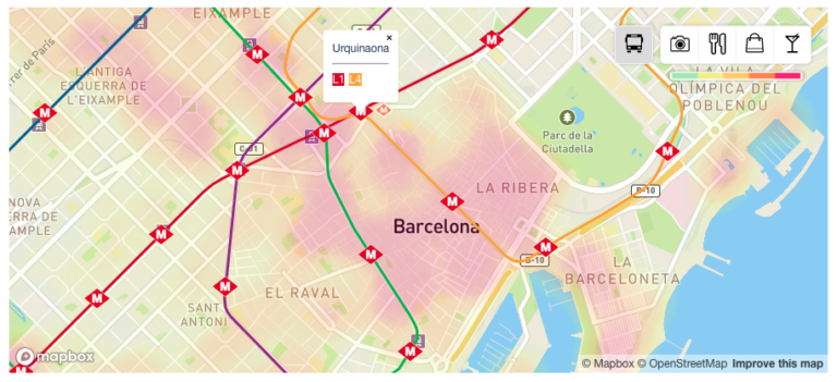 Mapbox Heat Maps popular areas and public transports