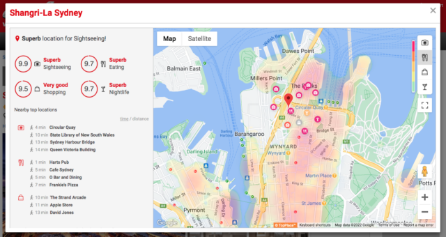 TopPlace™ Location Scores, nearby top POIs and beast areas heatmaps