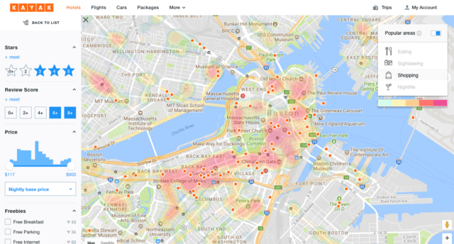 TopPlace™ heat maps on KAYAK