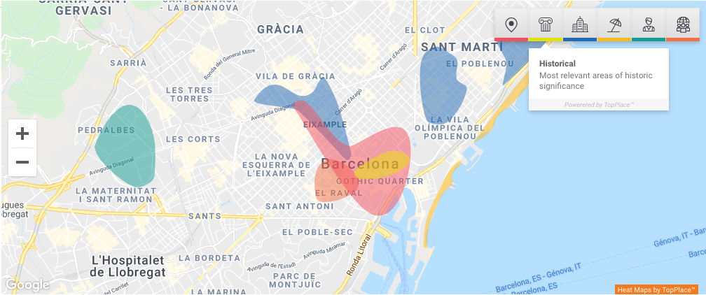 Areas of Interest by TopPlace™ in the Barcelona area
